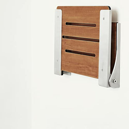 Seachrome SHAF-185155-PTS-S-SL High Back Silhouette Folding Wall Mount Shower Bench, Teak Seat with Silver Frame - color: Teak Seat With Silver Frame