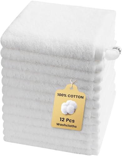 12-Pack Cotton Washcloths for Bathroom with Hanging Loops, White | Soft washcloths for face cleansing, shower use, guest bathrooms, and daily wash-day rotation, OEKO-TEX certified, easy care - color: A03: White