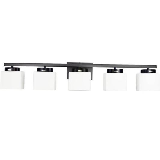 5-Light Matte Black Vanity Light Fixture with White Glass Shade for Bathroom Over Mirror, 40 Inches - color: Matte Black, size: 5-Light