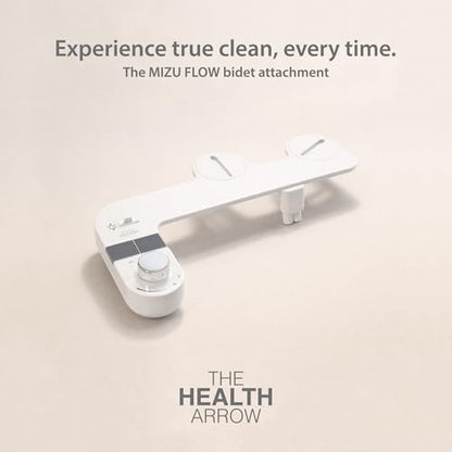 MIZU FLOW - Non-Electric Bidet Attachment for Toilet Seat, Adjustable Water Pressure & Spray Angle, Fresh Water, Hygienic, Self Cleaning, Dual Nozzles (Front & Rear Wash), DIY Easy Install (White)