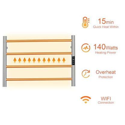 Electric Towel Rack with Voice Control for Alexa & Google Home,TUYA - Wall-Mounted Bathroom Heating Towel Warmer,Plug-in,Stainless Steel Material,16.54x23.62x5.51 in,Brushed，4 Bars - color: Brushed With Wifi, size: 4 Bar