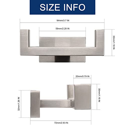 NearMoon Bath Double Towel Hook- SUS304 Stainless Steel Square Robe Towel Holder, Heavy Duty Rustproof Double Coat Hook for Bathroom Livingroom Kitchen Wall Mounted, 2 Pack (Brushed Nickel) - color: Brushed Nickel