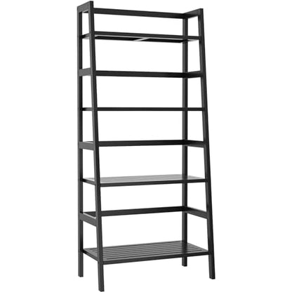 Bamboo Bookshelf 4-Tier Ladder Shelf, 49.2” Freestanding Open Bookcase Book Shelf Bathroom Storage Shelf Unit Plant Stand for Small Space, Living Room, Bedroom, Home Office, Black - color: Black