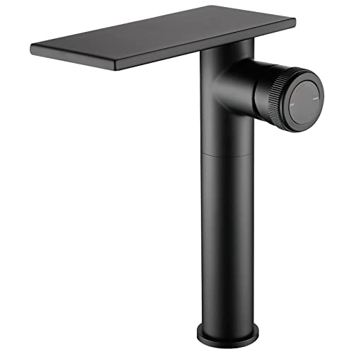 becola Modern Matte Black Bathroom Faucet，Tall Waterfall Faucet for Bathroom Sink，Single Hole Cold and Hot Basin Mixer Tap，Single Handle Vanity Faucet with Adjust Knobs and Two Supply Lines - color: Matte Black, size: Tall