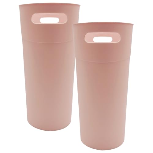 ROYFACC Small Trash Can Plastic Bathroom Wastebasket 3.2 Gallon Slim Garbage Container Bin with Handle for Home Kitchen Bathroom Bedroom Office, 2 Pack, Pink - color: Pink