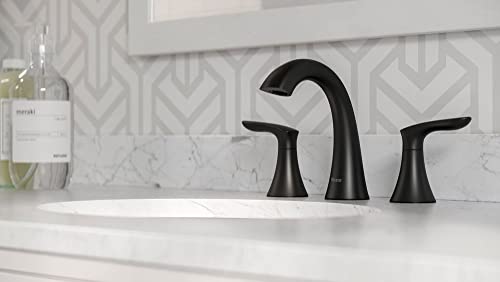 Pfister Weller Bathroom Sink Faucet 8 inch Widespread 2-Handle 3-Hole Matte Black Vanity Faucet with Push & Seal Drain Water-Efficient WaterSense Certified LG49WR0B - color: Matte Black, size: 1 Pack
