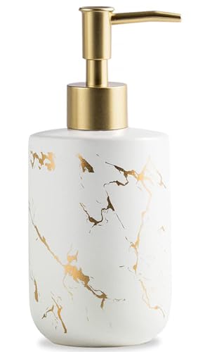 Soap Dispenser White and Gold,300ml/10 Oz Luxurious Hand Soap Bottle with Plastic Pump Gold,Ceramic Liquid Soap Dispenser for Bathroom, Kitchen, Dish Soap,Lotion,Liquid Soap - color: White