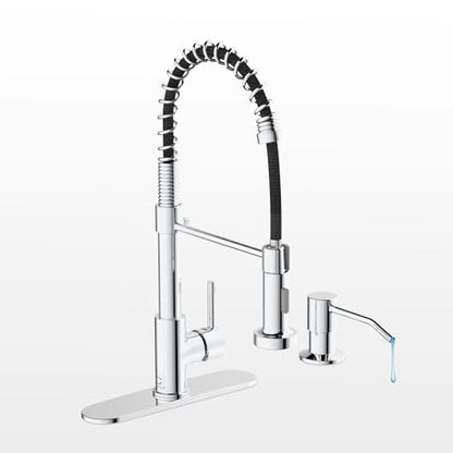 Kitchen Faucet,Chrome Kitchen Faucet with Soap Dispenser and Deck Plate,Faucet for Camper Farmhouse RV Kitchen Sink,Single Handle Stainless Steel Kitchen Sink Faucets with Pull Down Sprayer - color: E-Chrome Polished, style: Contemporary