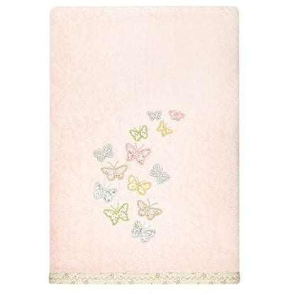 Frolic 4-Piece Luxury Towel Set, Calico Applique, Soft & Durable Turkish Cotton, Elegant Bathroom Ensemble, 2 Bath 2 Hand Towels, Blush - color: Blush, size: 2 Pcs Bath 2 Pcs Hand Towel