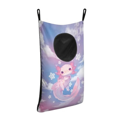 ZOUTAIRONG Cute Pink Axolotl Print Laundry Hamper Hanging Laundry Bag for Bathroom, Zipper Toys Storage Space Saving Organizer - color: Cute Pink Axolotl