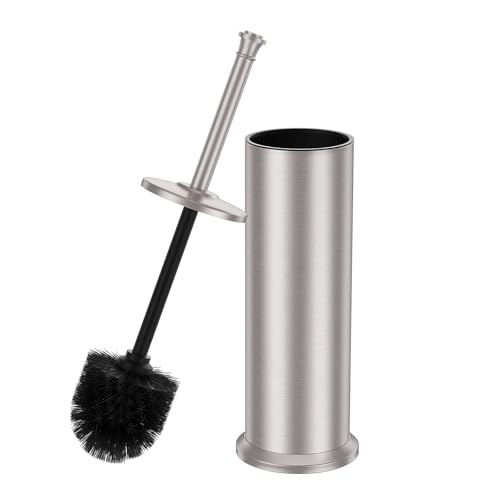 Stain Nickel Toilet Brush and Holder，Extra Long Handled Toilet Brush for Bathroom，Stainless Steel Heavy Duty Toilet Bowl Brush,Removable Inner Bowl,Deep Cleaning Dense Bristles Brush - color: Stain Nickel