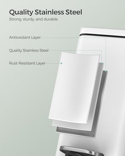 SONGMICS Bathroom Trash Can, 2.6 Gallon (10 L) Small Trash Bin with Lid, Slim for Small Spaces, Stainless Steel Garbage Can, Soft Close, White ULTB561W10 - color: White, style: 2.6 Gal.