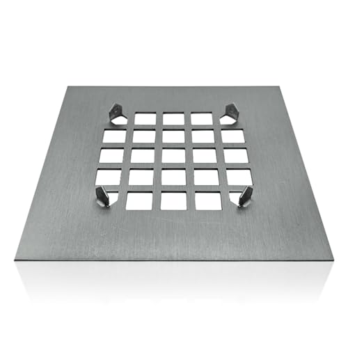 4-1/4” Square Snap-in Brushed Nickel Shower Drain - Stainless Steel Replacement - 4.25 inch Durable Floor Cover -Snap-in - Easy Installation Universal Grate Strainer - color: Brushed Stainless Steel