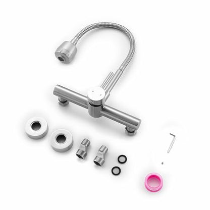 Wall Mount Kitchen Sink Faucet 8 Inch Center with Flexible Sprayer,Stainless Steel Mixer Tap with Dual Function Sprayer,Nickel Brushed Unility Sink Faucet - color: C Style, Nickel Brushed