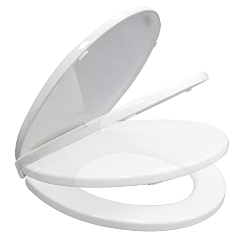 CYRRET Toilet Seat Round with Lid, Slow Close, Easy to Install and Clean, Durable Plastic, White, Replacement Toilet Seats, Fits Standard Round Toilets Bowl - style: Round