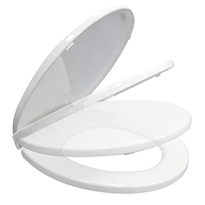 CYRRET Toilet Seat Round with Lid, Slow Close, Easy to Install and Clean, Durable Plastic, White, Replacement Toilet Seats, Fits Standard Round Toilets Bowl - style: Round