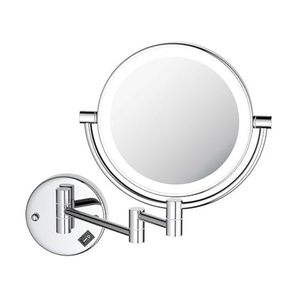 KIBI Circular Wall Mount Makeup Mirror with LED Lights, Dual-Sided 1x/5x Magnifying Mirror with Adjustable Arm, 360° Swivel, Solid Brass Construction for Durability and Style (Chrome, KMM101) - color: Chrome