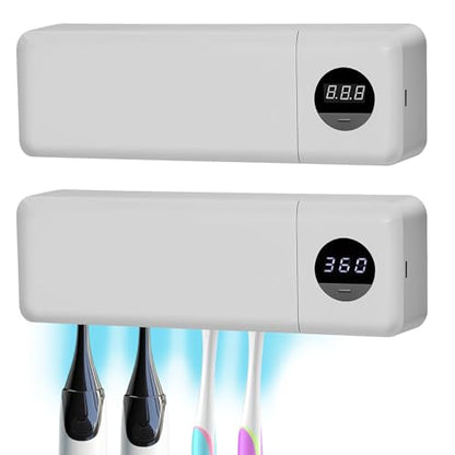 UV Toothbrush UV Light Cleaning Holder | Rechargeable Tooth Brush Smart Cleaner with Light Cleaning & Air Drying - Bathroom Wall Mount Holder - size: 2-pack