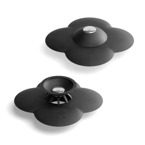 Umbra Bloom Drain Stop, Bathtub Drain Hair Catcher, 3-Inch, Black | Silicone material, flexible and durable, fits standard drains, wipe or rinse clean, rust resistant - color: Black
