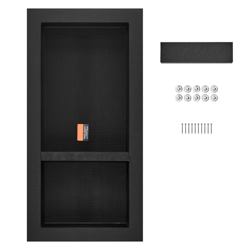 VEVOR Shower Niche Ready for Tile 16" x 32", Double Shelf Organizer, Square Corners Wall-Inserted Niche Recessed, Sealed Protection Modern Soap Storage Niche for Shower Bathroom, Black - size: 16x32''