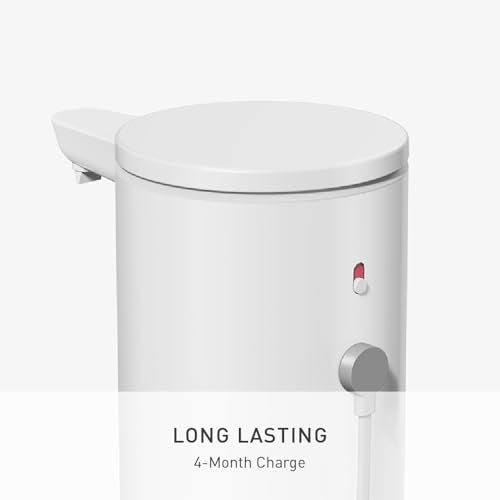 simplehuman Liquid Sensor Pump with Caddy, 9 oz Automatic Soap Dispenser for Kitchen and Bathroom, Touchless Motion Sensor, Variable Dispense, Rechargeable, High-Grade White Steel - color: White, style: 9 Oz. w/ Caddy