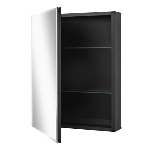 20 x 26 Black Recessed Medicine Cabinet with Mirror & Bathroom Wall Storage | Black Aluminum Bathroom Mirror Cabinet with Adjustable Shelves, Surface Mount Option for Organized Bathroom Vanity Toiletries - size: 20 x 26