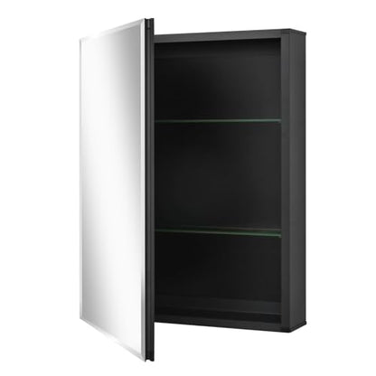 20 x 26 Black Recessed Medicine Cabinet with Mirror & Bathroom Wall Storage | Black Aluminum Bathroom Mirror Cabinet with Adjustable Shelves, Surface Mount Option for Organized Bathroom Vanity Toiletries - size: 20 x 26