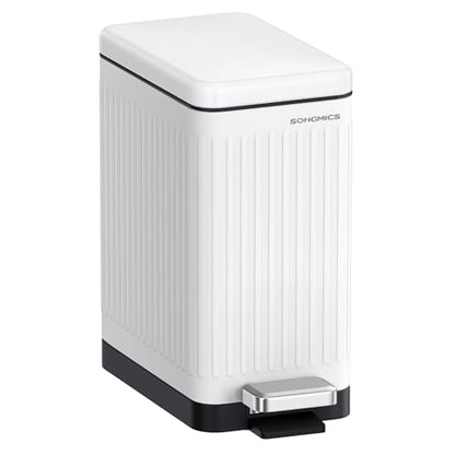 SONGMICS Bathroom Trash Can, 2.6-Gallon (10 L) Trash Bin with Lid, Slim for Small Spaces, Stainless Steel Garbage Can, Soft Close, White ULTB562W01 | Slim Bin for Small Spaces, Soft Close, Matte White, PATIA Collection ULTB562W01 - color: White, style: 2.