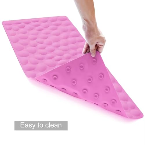 Non-Slip Bathtub Mat OTHWAY Soft Rubber Bathroom Bathmat with Strong Suction Cups (Pink, 16x31.5 inch) - color: Pink, size: 31.5" x 16" (Rectangular)