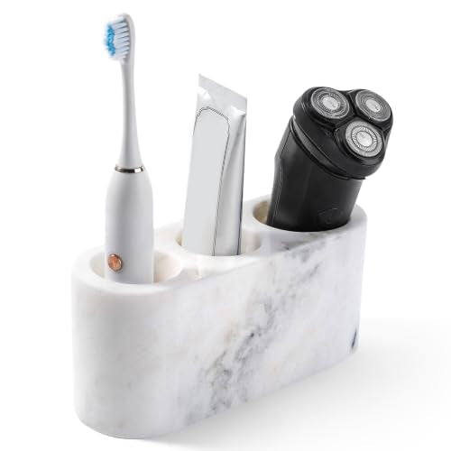 BCS Toothbrush Holder for Bathrooms, 3 Slots Marble Toothbrush Organizer, Makeup Brush Stand Toothbrush Storage Collection for Bathroom Countertop Vanity Organization - Grigio Fantasy - color: Grigio Fantasy, size: 3 Slots