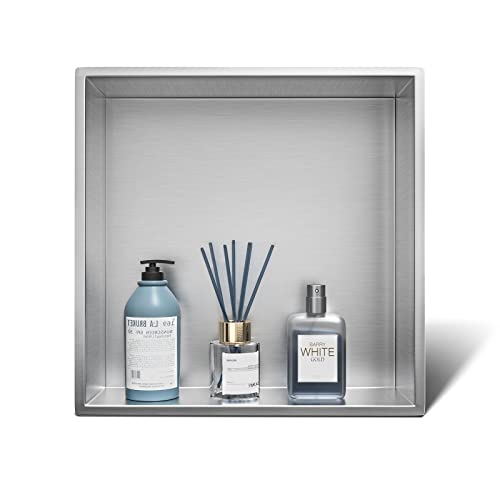 Stainless Steel Shower Niche 12" X 12" Brushed No Tile Needed | Recessed shower niche,bathroom niche shower for shampoo & soap storage,space-saving,horizontal built-in shower niche shelf - color: Brushed, size: 12" X 12"