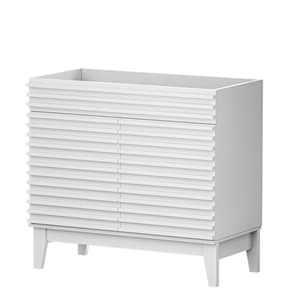 APRILSOUL 36" Bathroom Vanity, Mid-Century Bathroom Vanity Cabinet with 2 Soft Closing Doors, Freestanding Bathroom Cabinet, Particleboard Frame with Wood Grain Laminate, White (Sink Not Included) - color: White, size: 36 Inch