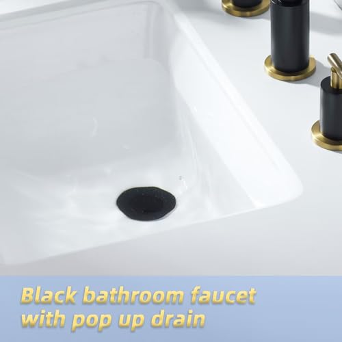 Bathroom Sink Drain with Overflow, Bathroom Sink Stopper for Vanity Vessel Sink,Universal Rapid Draining Plastic Pop-up Sink Drain with Anti-Clog Strainer, Matte Black - color: Matte Black