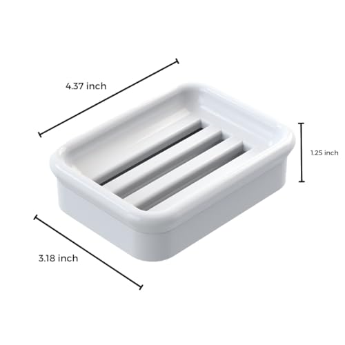 2-Piece Composite Granite Soap Dish for Shower - Elegant Stone-Look Bar Soap Holder with Strainer - Durable & Non-Porous Soap Tray for Bathroom and Kitchen Sink, Easy Clean (White) - color: White