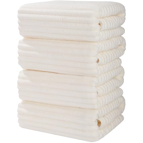 Luxury 4-Piece Quick-Dry Bath Towel Set 27.5X 55 Inches – Ultra Soft Microfiber for Bathroom, Bar, Pool, Gym & Travel – Elegant Twill Design - color: 4white