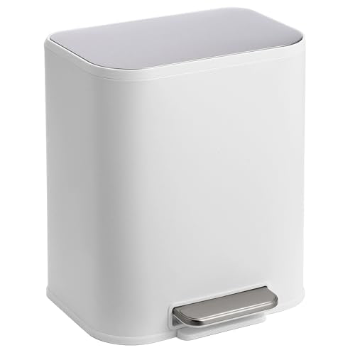 GarveeHome Kitchen Trash Can, 5.3 Gal Stainless Steel Garbage Can, White | Soft Close Lid, Foot Pedal & Removable Inner Bucket, Rectangular Step On Waste Bin for Office Bedroom - color: White, size: 20 L