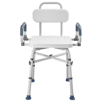 VEVOR Swivel Shower Chair with Arms and Back, 500 lbs Heavy Duty Bench Seat for Inside Shower Stall and Bathtub, Height Adjustable Bathroom Bath Tub Seat for Adults, Seniors, Elderly and Disabled