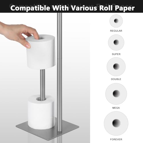 Toilet Paper Holder Stand Silver Toilet Paper Roll Holder for Bathroom, Freestanding Metal TP Holder with Reserve Toilet Tissue Storage Shelf, Holds Up to 4 Rolls of Paper | Freestanding TP Holder with Reserve Toilet Tissue Storage Shelf, Holds Up To 4 Ro