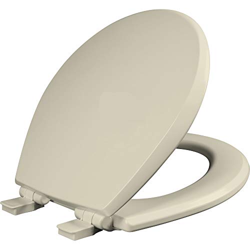 Mayfair Cassel Slow Close Toilet Seat, Easy Clean, Non Slip Premium Wood Seat, Easy Install, Made in USA, Round, Bone - size: Round