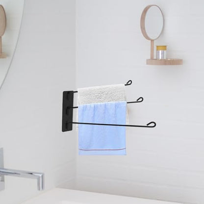 Rotating Stainless Steel Towel Rack Black 3-bar Punch-Free Wall Mounted Bathroom Towel Holder Organizer for Multiple
