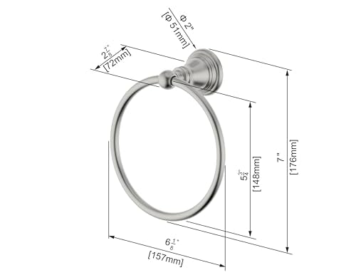 F-0801-BN Bath Towel Ring, Bathroom Hardware Accessories Wall Mounted Towel Holder for Bathroom,Brushed Nickel Finished - color: Brushed Nickel