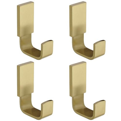 Brass Towel Hook, Bathroom Robe Coat Clothes Hook, Brushed Gold 4 Pack | Wall Mounted with Screws for Bathroom, Kitchen, Hotel, Garage, Laundry, Square Coat and Hat Hooks, Rustproof & High Quality - color: Brushed Gold, size: 4 Pack