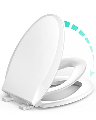Elongated Toilet Seat with Built-in Potty Training Seat for Toddlers& Adults, Slow Close, Never Loosen, Heavy Duty, Ergonomic, Space Saving Toddler Toilet Seat(Elongated 18.5", Oval) - size: 18.6 x 14.2 x 2.5