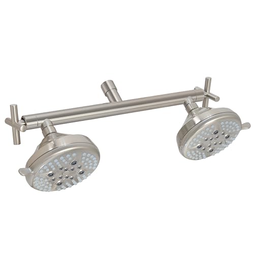 Double Shower Head with Manifold Shut-Off Valve,Suitable for Dual Sprayer Showering System,Brushed Nickel,AN1MG - color: Brushed Nickel, size: 7.5