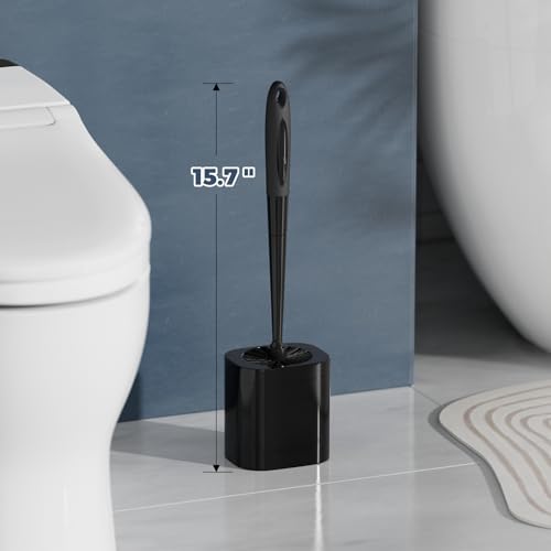 Holaloha Toilet Brush and Holder Set, Space Saving, 2 Pack, Black | Bathroom Accessories, Ergonomic Silicone Handle, Dense Bristles, Deep Cleaning, Scrubber, Compact Design - color: Black