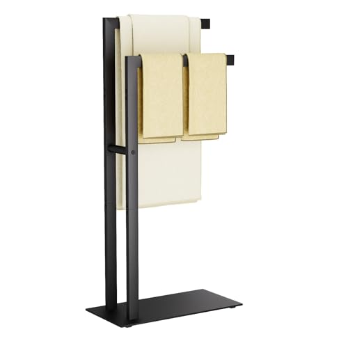 Yawinhe Free Standing Towel Rack,2 Tier Blanket Holder with Shelf,Black | Towel Drying Rack with Marble Base;Tall Towel Drying Rack Outdoor; Metal Towel Stand for Bathrooms;Hand Holder for Bathroom - color: Black