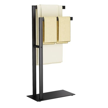 Yawinhe Free Standing Towel Rack,2 Tier Blanket Holder with Shelf,Black | Towel Drying Rack with Marble Base;Tall Towel Drying Rack Outdoor; Metal Towel Stand for Bathrooms;Hand Holder for Bathroom - color: Black