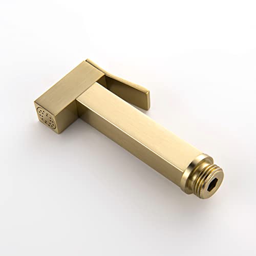 Handheld Bidet Sprayer Head Warm Water Mixing Kit Brushed Gold Brass | Square Bidet Hand Held Sprayer Shattaf Bathroom Attachment for Toilet with Concealed Hot and Cold Mixing Valve - color: Brushed Gold