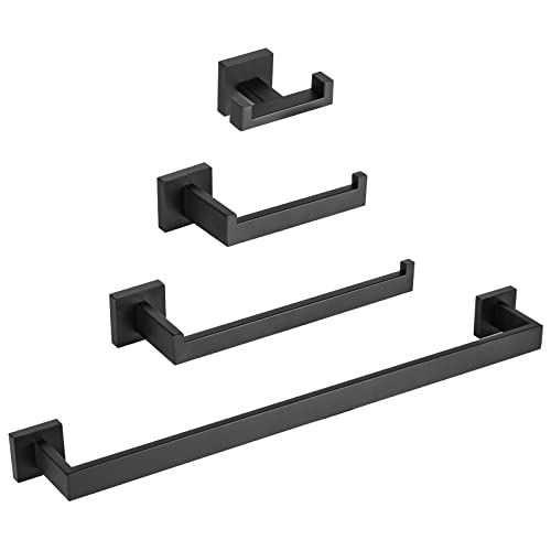 Lava Odoro 4-Piece Bathroom Hardware Accessories Set Matte Black, Towel Bar Set Stainless Steel Wall Mount Towel Holder Set Bathroom Accessories Kit
