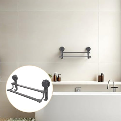 Double Suction Cup Towel Bar Rack 40cm Gunmetal Gray No Drill Wall Mount Bathroom Towel Holder Bathroom Accessory Space-Saving No-Punch Installation